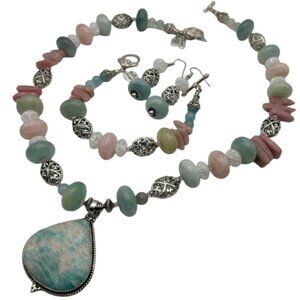 Handmade Jewelry Set -Amazonite - Morganite, Agate, Pink Opal, Crystal & Pewter